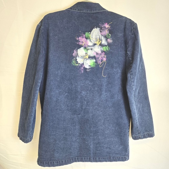 Vtg Jordache Jeanswear Denim Blazer, Painted Floral Design, Women's Size Medium - Picture 5 of 13